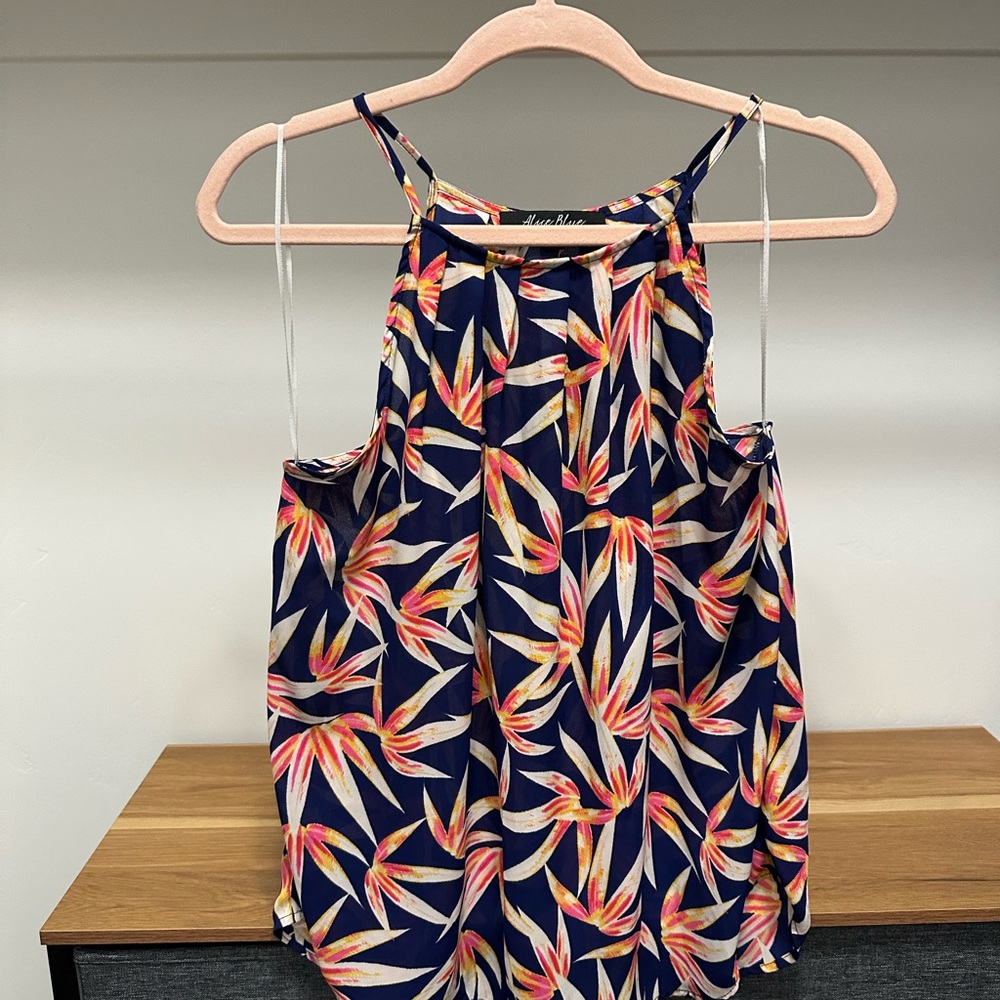 Floral Print Halter Top - Navy